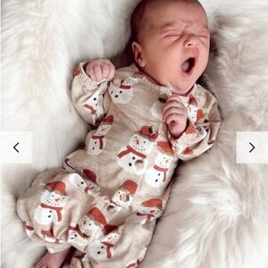 SPEARMINT LOVE/ SIIX Snowman Organic Long Sleeve Bay Jumpsuit Romper Boys 6-12